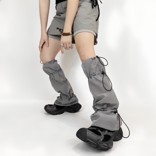 速干抽绳袜套格雷系灰色机车风黑色腿套运动军绿堆堆袜甜酷穿搭女