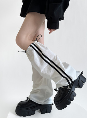 个性小众白色速干抽绳ins运动风条纹横杠腿套学院简约辣妹机车女