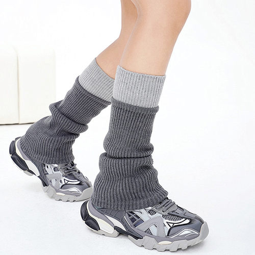 羊毛保暖女拼色堆堆袜套辣妹JK