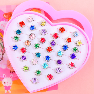 儿童戒指女童钻石宝石玩具女孩宝宝水晶小戒子公主珍珠饰品首饰盒