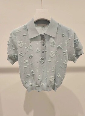 正品 2024夏季新款刺绣针织衫短袖T恤上衣女2I2E327-24