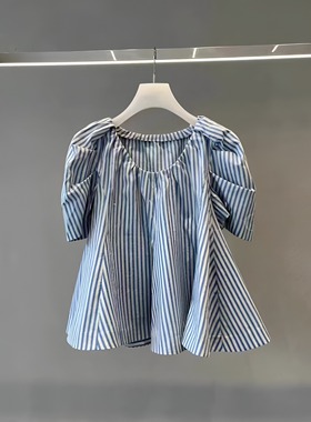 正品2H2D311-23 D大23夏3 1299W 蓝色X 条纹小上衣D