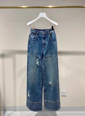 正品2H3R412-23 D大 23秋6 1299 蓝色X  牛仔直筒裤