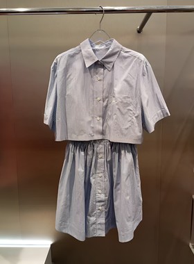 正品3H3O412-230 23秋3 1690W 蓝色条纹  衬衫式连衣裙