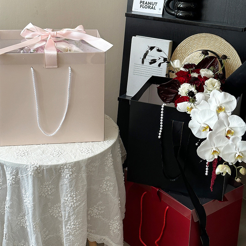 创意时尚护花盒婚礼手捧花礼盒鲜花花束手提盒大号送女友手提花盒