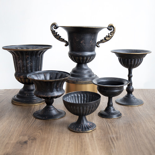 古典高脚杯花器欧式铁艺金色烛台