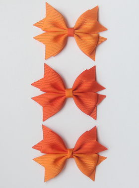 颖子手工定制 儿童头饰发饰 橘橙色幸运蝴蝶结边夹BB夹发夹