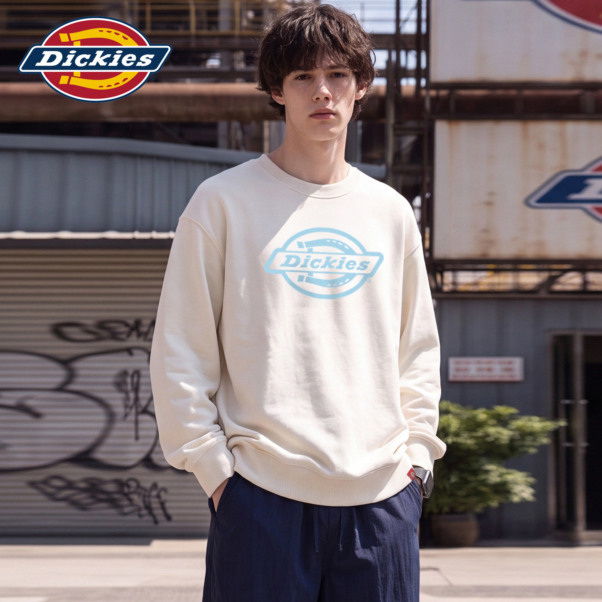 Dickies帝酷适品牌logo胸前印花重磅圆领卫衣男秋季打底宽松上衣M