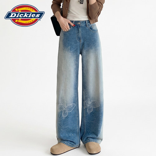 Dickies帝酷适烫钻阔腿牛仔裤女Y