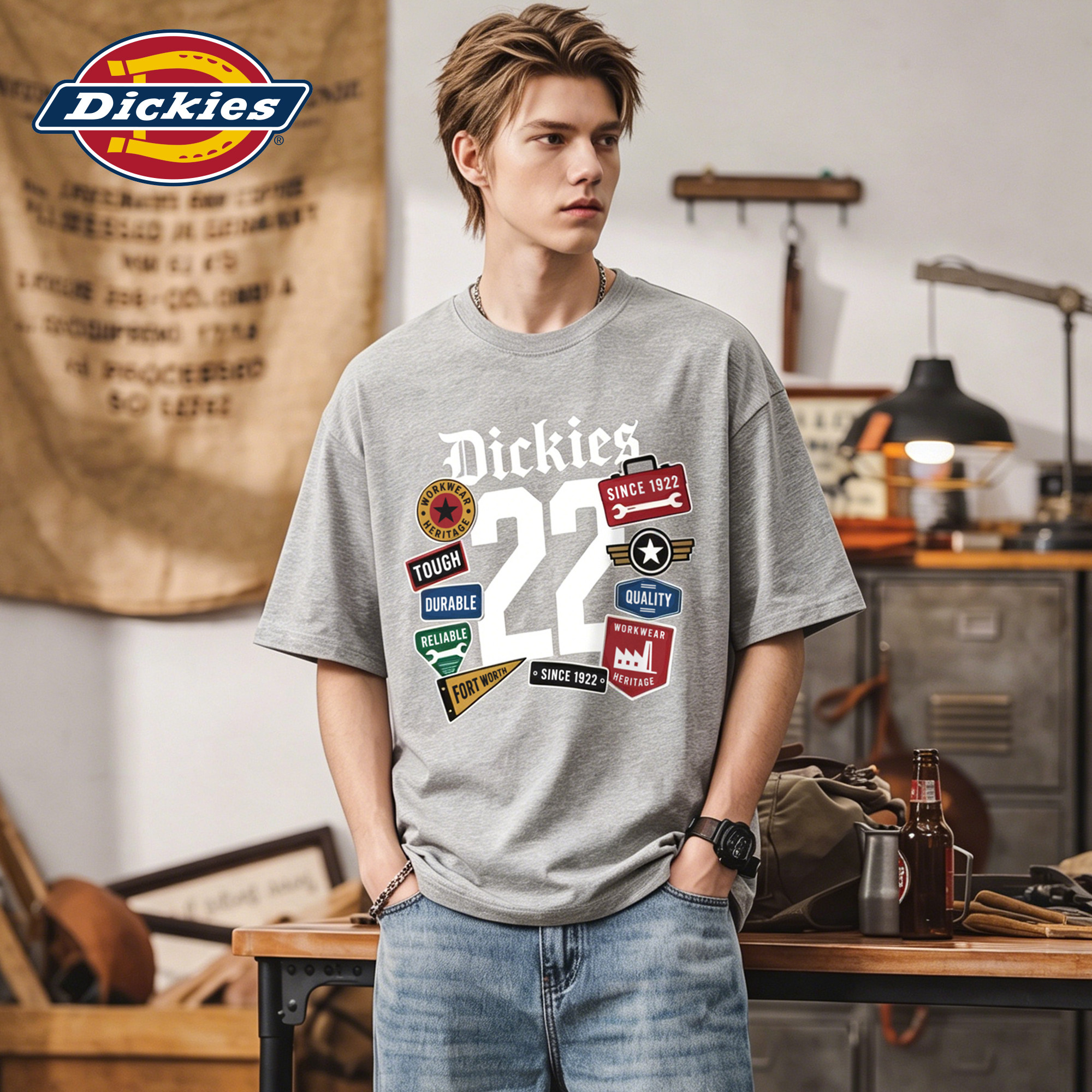 Dickies帝酷适索罗娜凉感短袖T恤男士夏季潮牌字母徽章印花上衣M图片