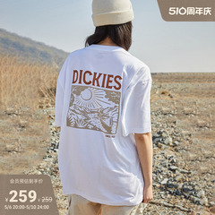 Dickies24春夏新品 纯棉汗布宽松版型背后大印花短袖T恤 男女情侣