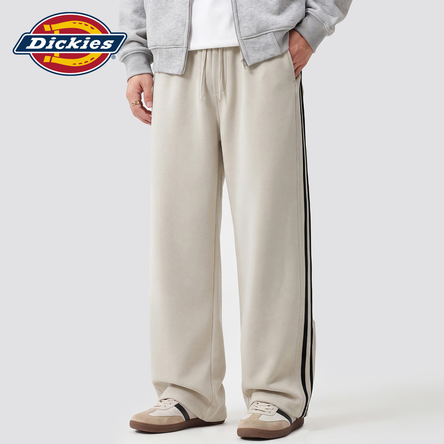 Dickies帝酷适秋季新款宽松直筒休闲裤男士撞色条纹抽绳针织卫裤Y