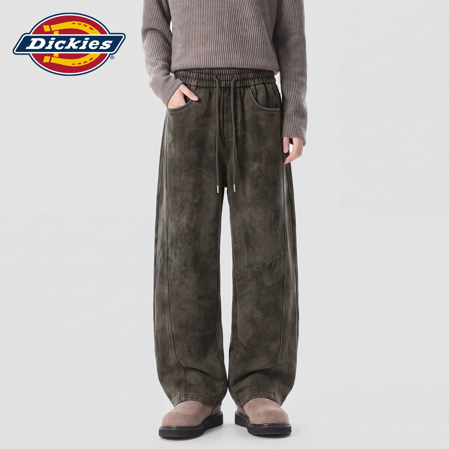 Dickies纯棉加绒休闲裤男士冬季新款百搭宽松阔腿裤男款弯刀长裤A