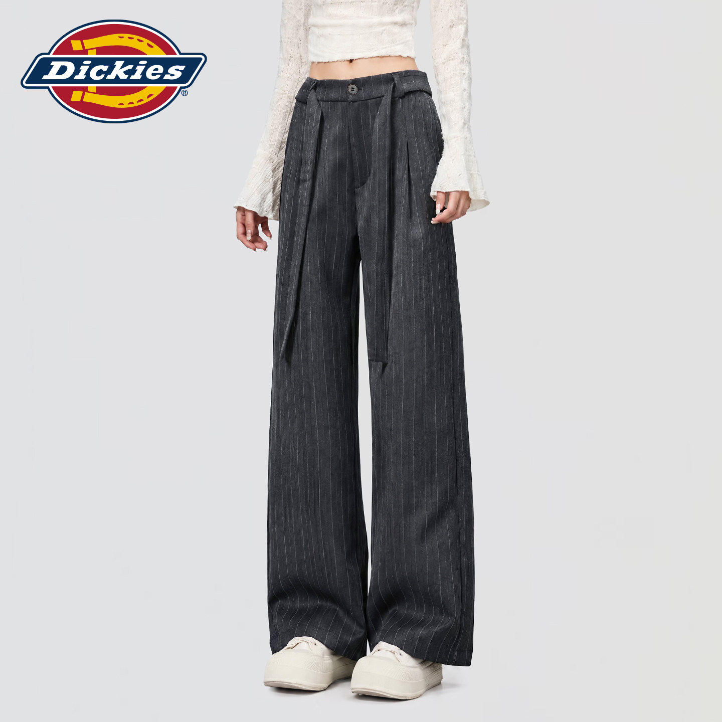 Dickies帝酷适高腰条纹阔腿裤女2026秋季宽松设计垂感休闲显瘦裤m