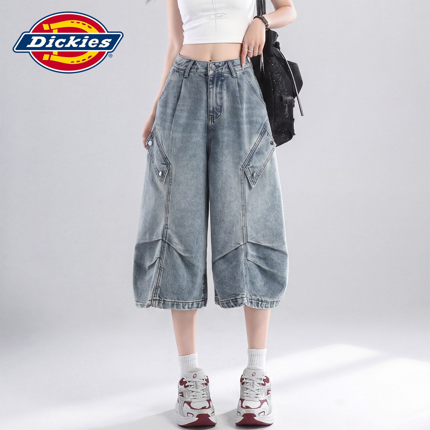 Dickies帝酷适褶皱七分牛仔裤女Y图片