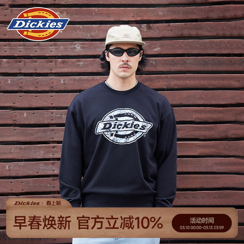 Dickies帝酷适春秋图案logo印花毛圈布内里休闲圆领卫衣男女情侣J
