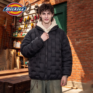 Dickies帝酷适90白鸭绒连帽轻薄羽绒服男款冬季保暖美式黑色外套M