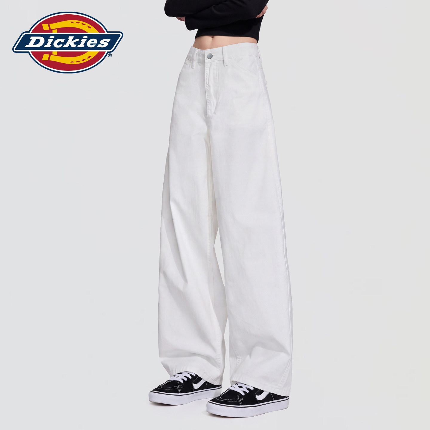 Dickies帝酷适白色阔腿牛仔裤女2026秋季美式宽松直筒裤显瘦百搭m