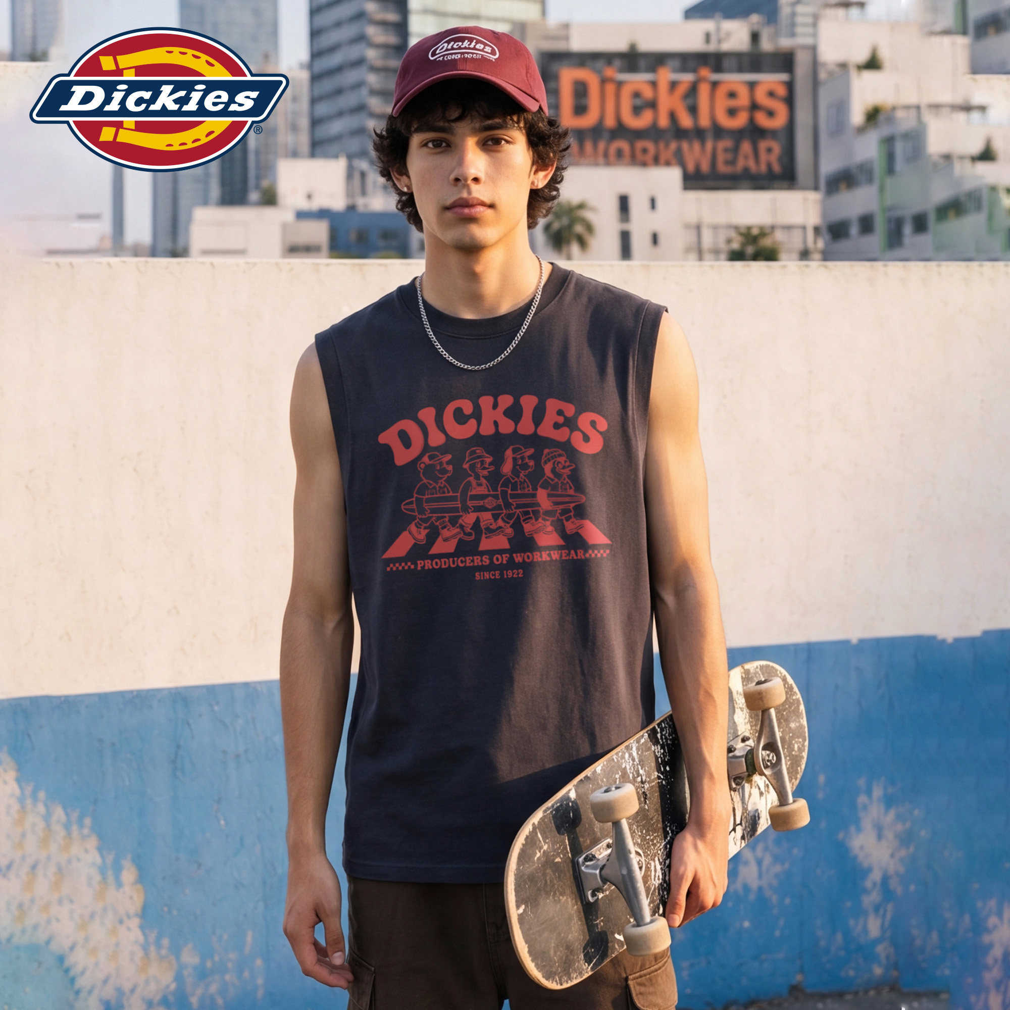 Dickies帝酷适美式童趣卡通印花坎肩背心男夏季纯棉宽松无袖上衣M图片