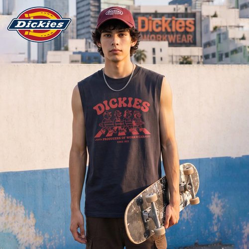 Dickies帝酷适美式童趣卡通印花坎肩背心男夏季纯棉宽松无袖上衣M
