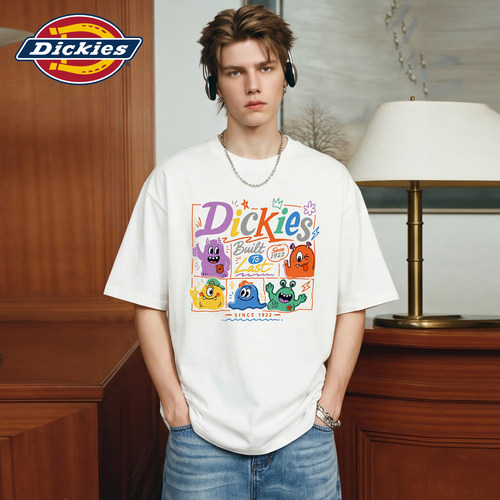 Dickies帝酷适趣味卡通印花短袖T恤男夏季纯棉宽松半袖情侣上衣M