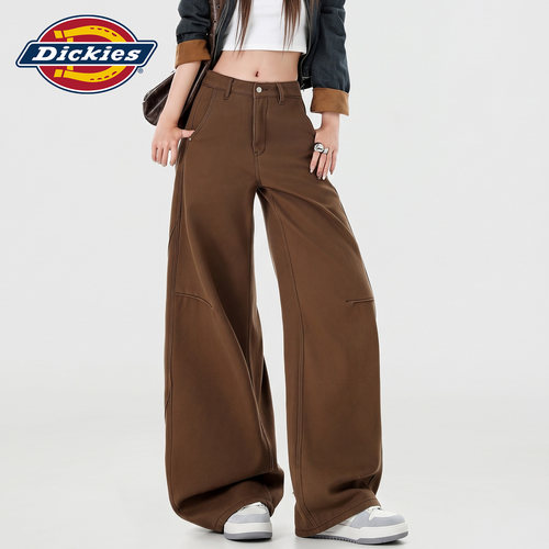 Dickies帝酷适咖色高腰阔腿裤女Y