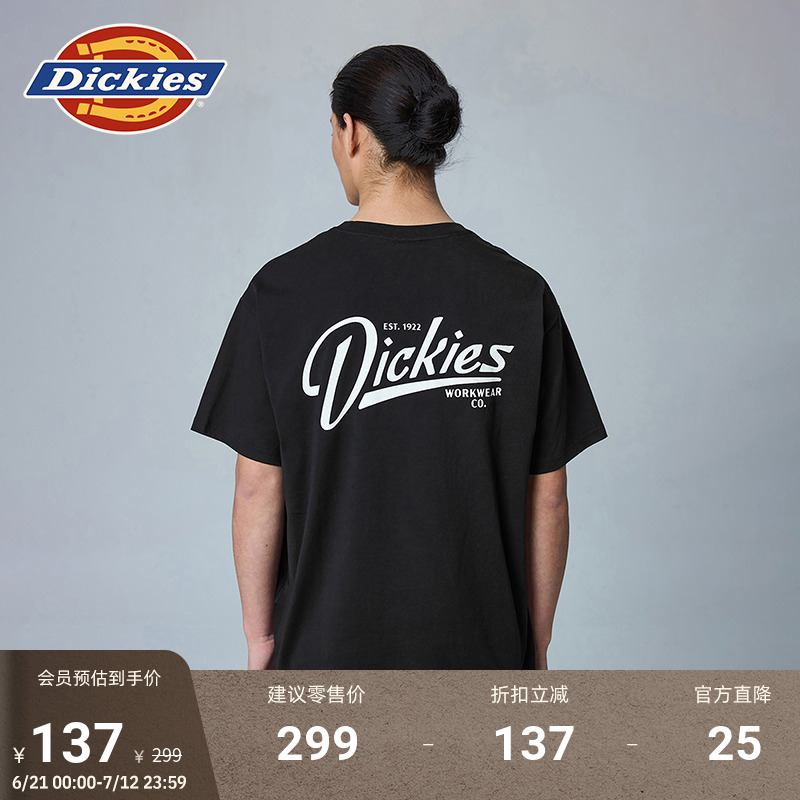 Dickies25春夏新款 前胸小LOGO背后字母印花宽松T恤 男女情侣美式