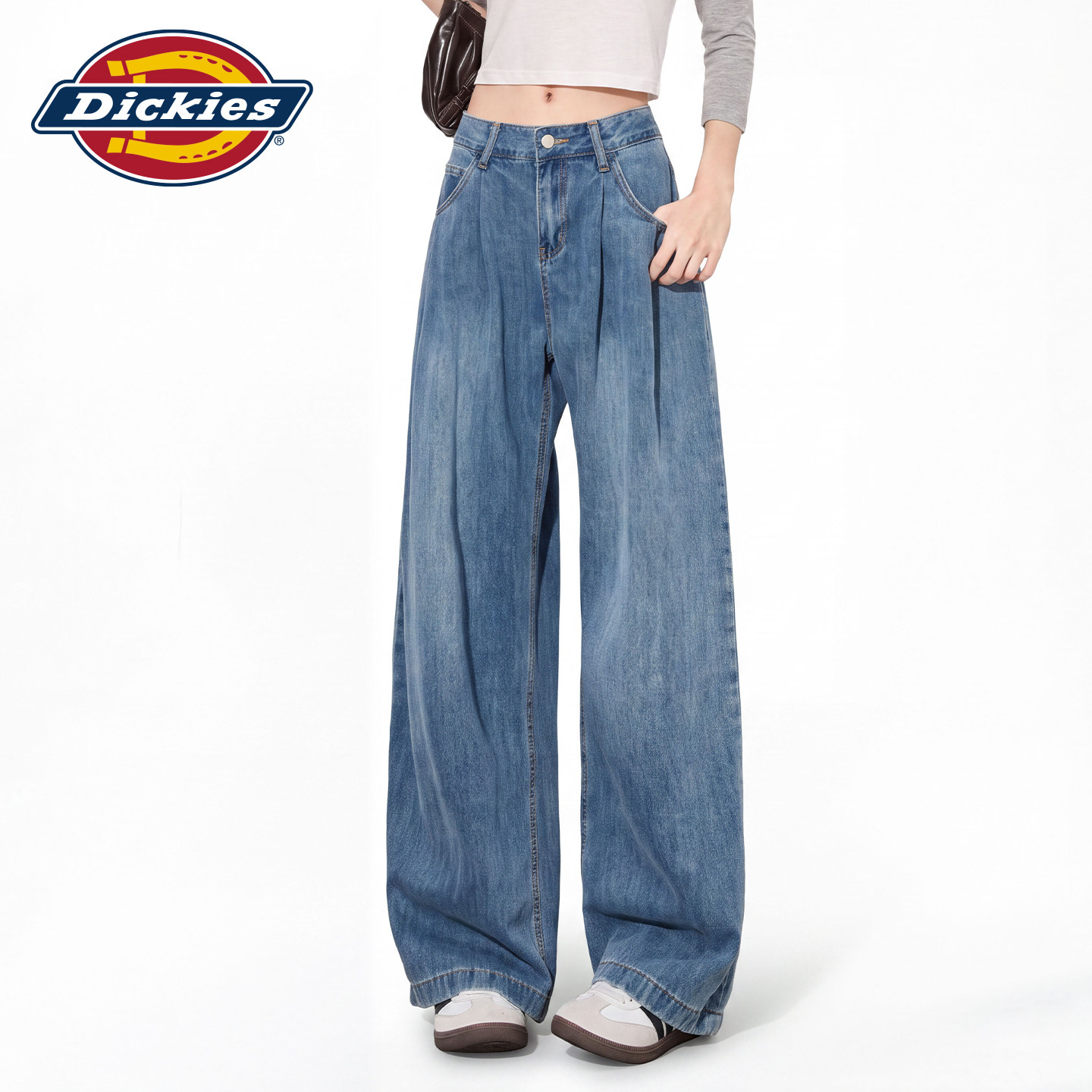 Dickies帝酷适复古阔腿牛仔裤女2026秋季宽松直筒裤垂感显瘦长裤m