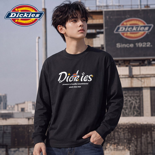 Dickies美式创意印花圆领长袖T恤