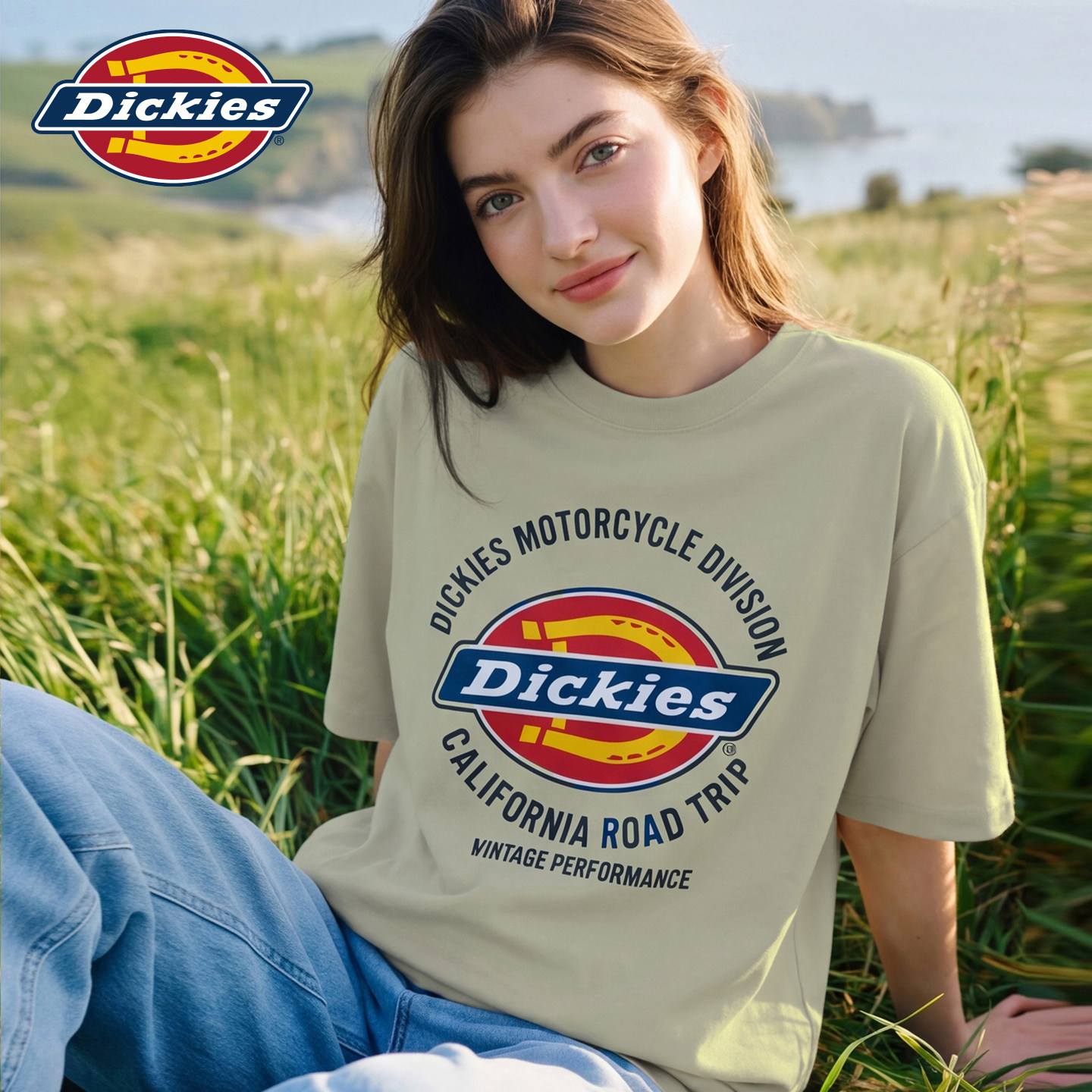 Dickies帝酷适军绿色短袖T恤女2026简约风舒适百搭宽松圆领上衣m
