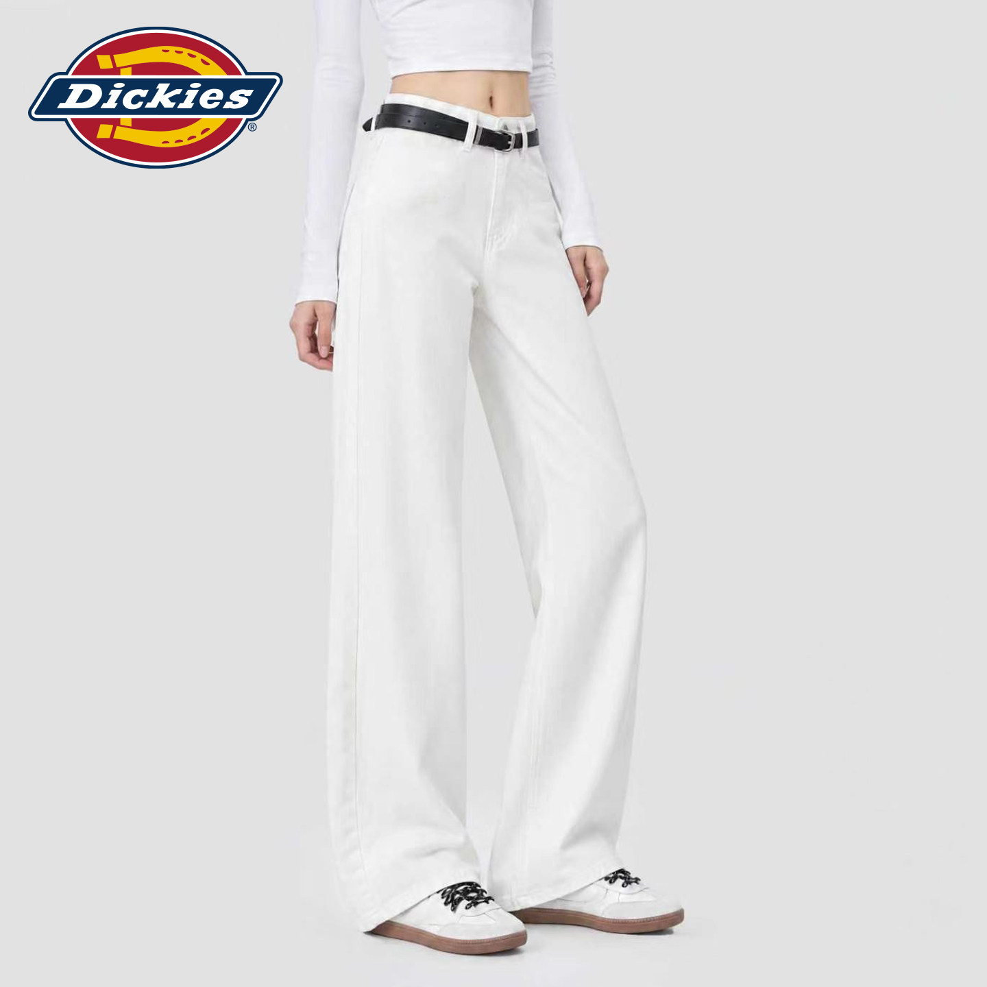 Dickies帝酷适白色高腰阔腿牛仔裤女2026秋季宽松显瘦垂感直筒裤m