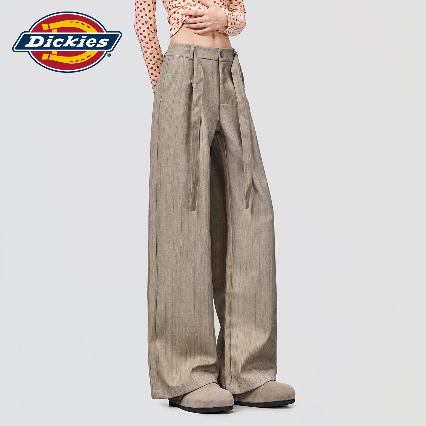 Dickies帝酷适美式条纹高腰阔腿裤女2026秋季宽松垂感休闲显瘦裤m