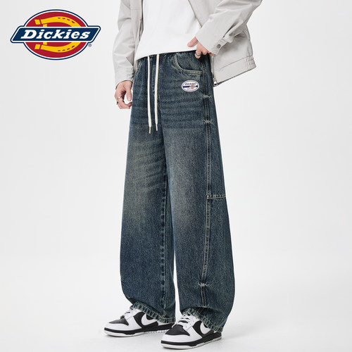 Dickies帝酷适美式复古拼接弯刀牛仔裤男秋季潮牌宽松阔腿长裤子M