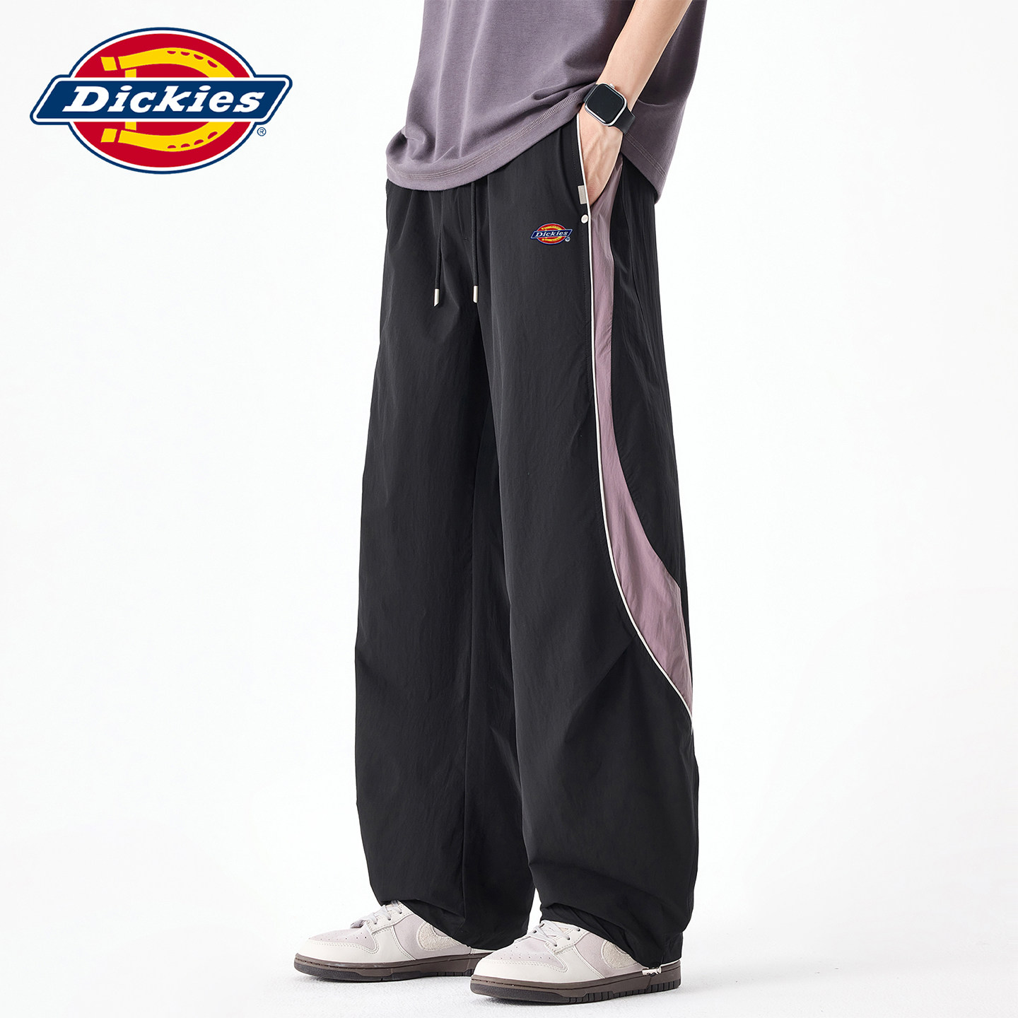 Dickies帝酷适撞色抽绳休闲裤男士秋季宽松垂感直筒阔腿梭织裤子Y
