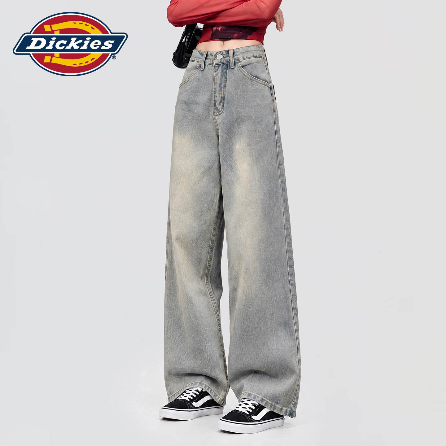 Dickies帝酷适复古蓝阔腿牛仔裤女2026秋季宽松直筒长裤显瘦百搭m