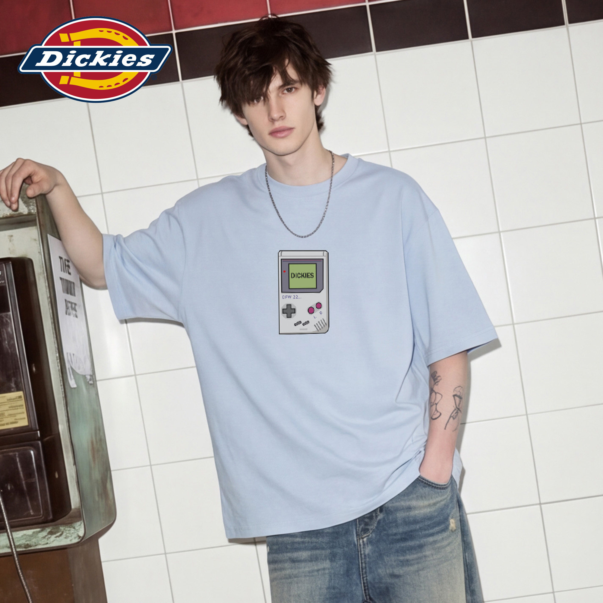 Dickies帝酷适美式童趣宽松纯棉短袖t恤男生夏季游戏机印花上衣M