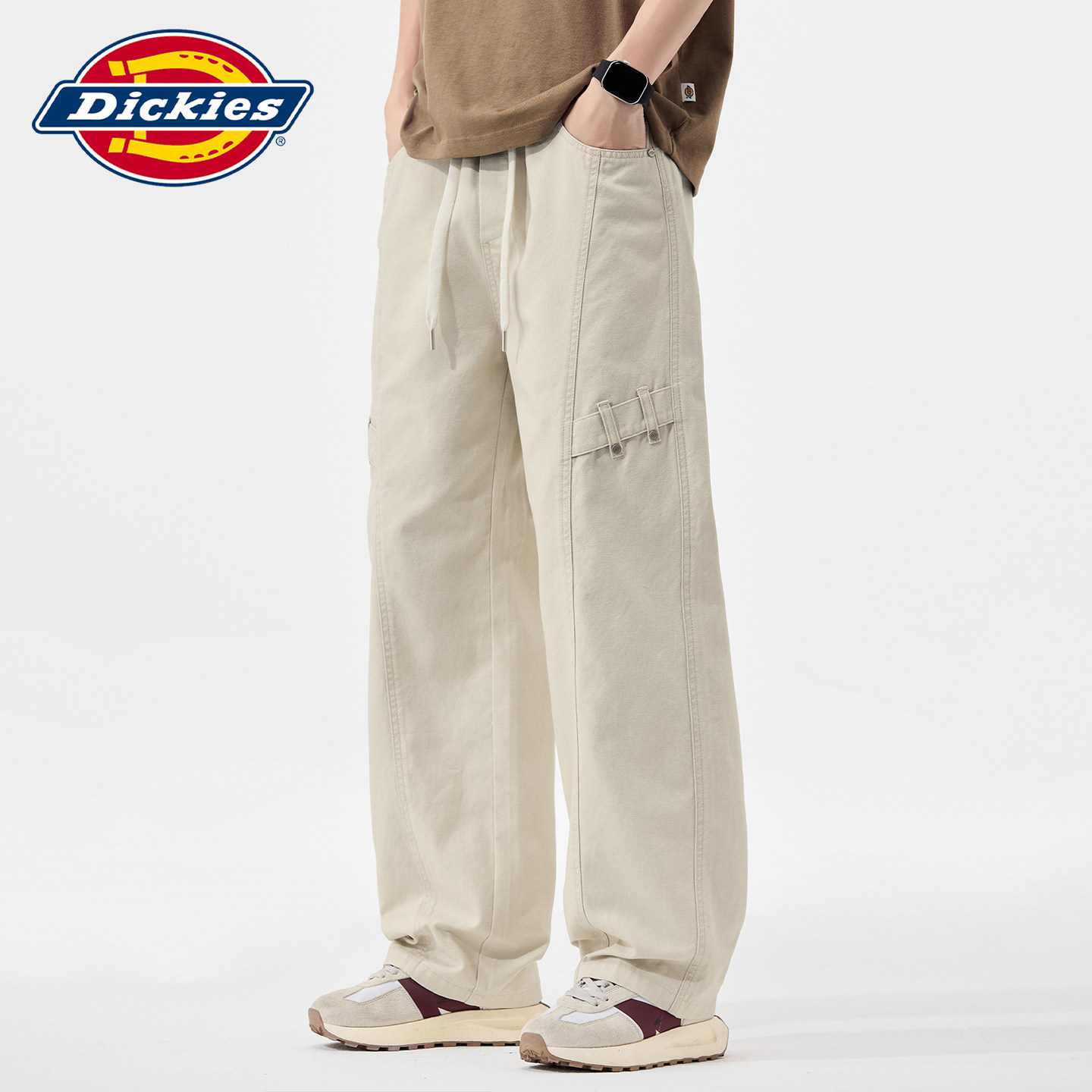Dickies帝酷适春秋季阔腿工装裤抽绳休闲裤子男士宽松直筒梭织裤Y