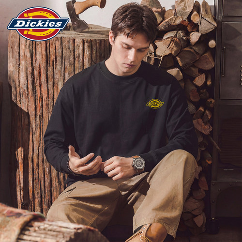Dickies简约小标圆领套头长袖T恤