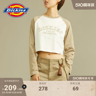 Dickies 春夏 工装女式印花短款长袖T恤运动休闲内搭