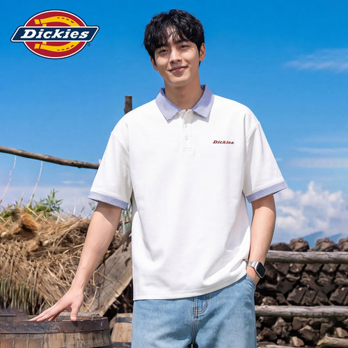Dickies帝酷适条纹翻领短袖POLO衫男款夏季美式潮牌撞色半袖上衣M