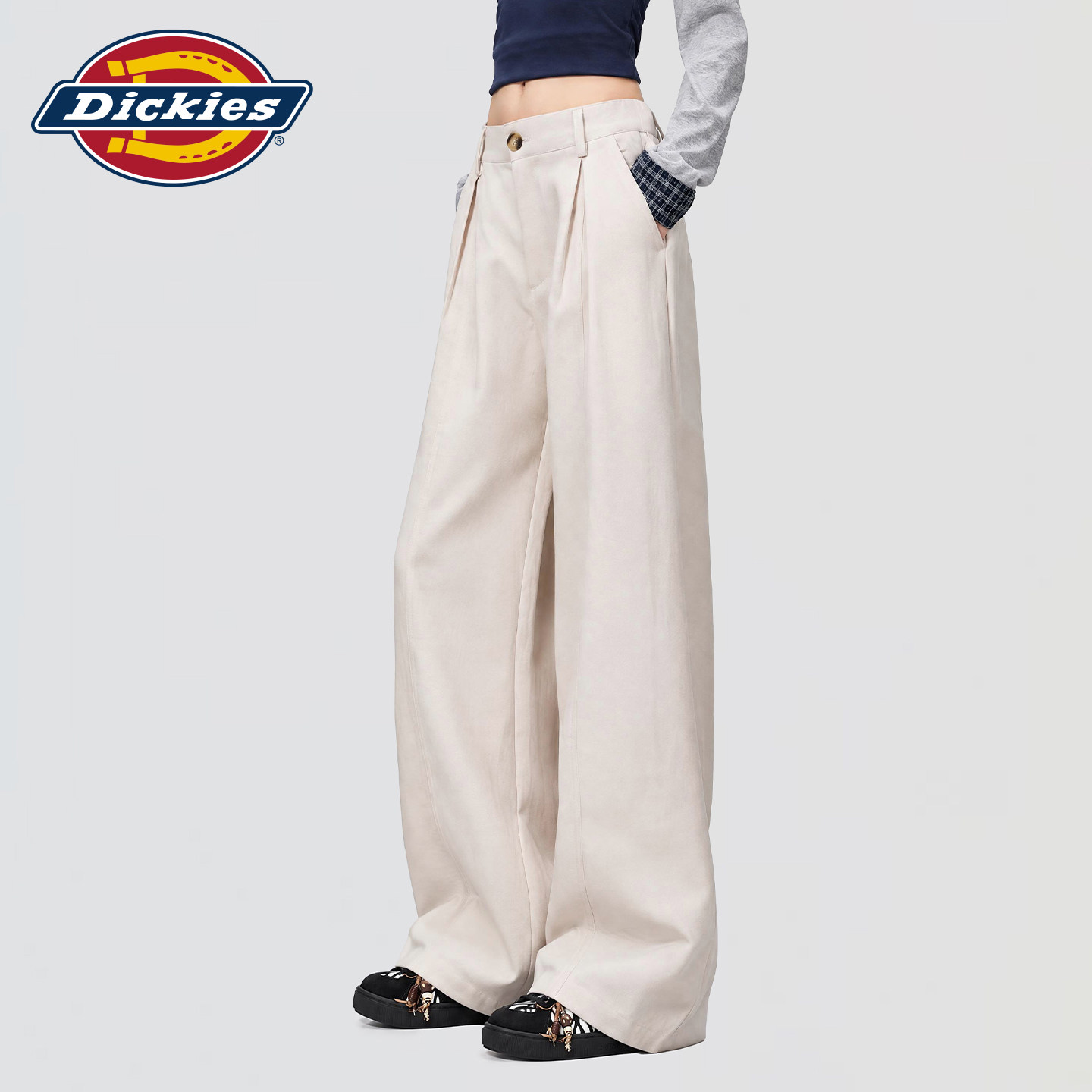 Dickies帝酷适高腰阔腿裤女美式风宽松垂感显瘦休闲裤松弛感裤子m