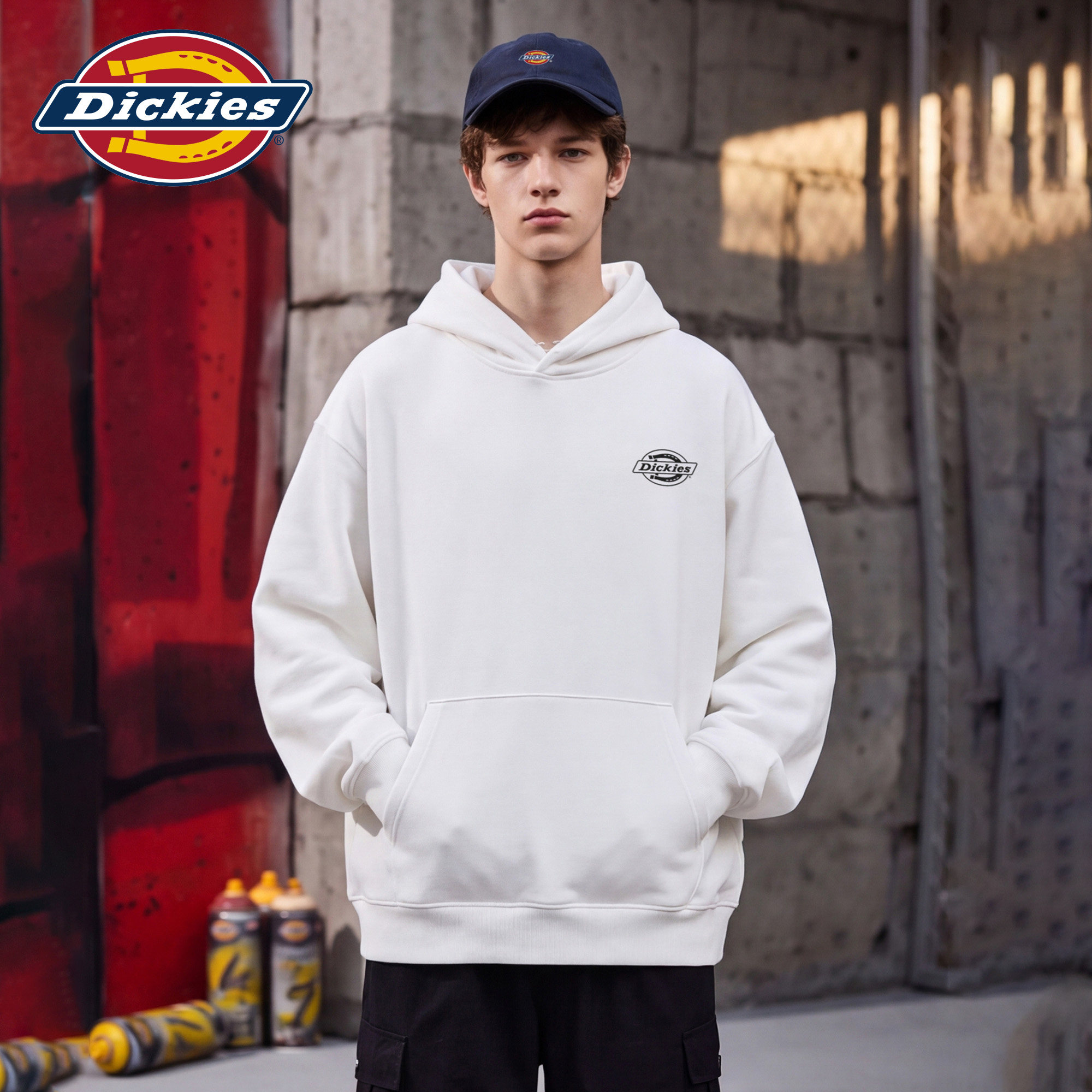 Dickies帝酷适美式简约字母印花连帽卫衣男秋季潮流宽松百搭上衣M