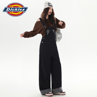 Dickies帝酷适丹宁蓝条纹拼接牛仔背带裤女新款不掉色拖地连体裤Y