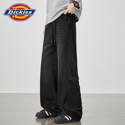 Dickies帝酷适美式水洗弯刀黑色牛仔裤男高街宽松直筒阔腿长裤子M