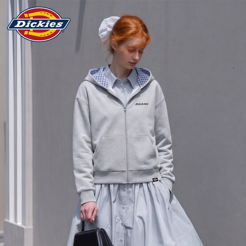 Dickies拼格宽松连帽开衫卫衣女