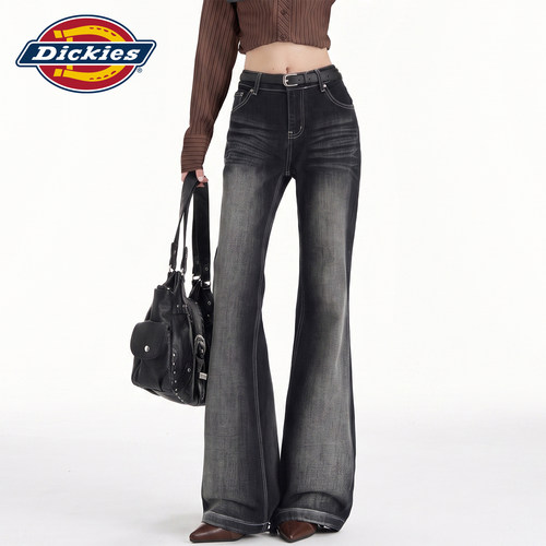 Dickies帝酷适蓝黑色微喇牛仔裤Y