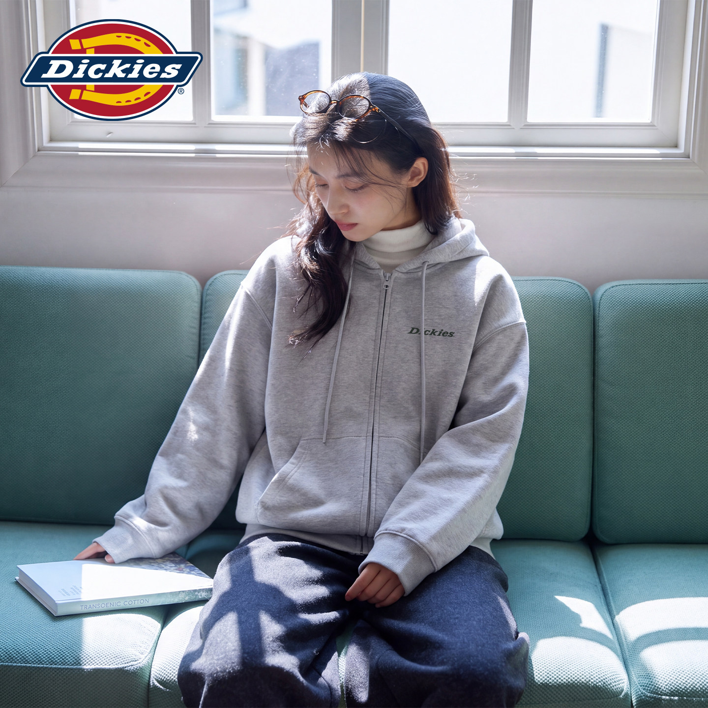 Dickies开衫卫衣女生春秋款麻灰色宽松美式学院风秋季重磅外套1A