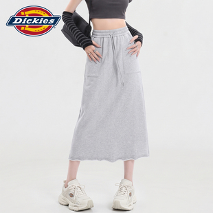 Dickies帝酷适灰色松紧腰抽绳休闲半身裙女秋季高腰包臀A字长裙Y