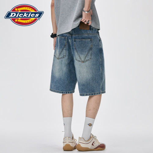 Dickies帝酷适美式做旧牛仔短裤男士夏季宽松直筒复古水洗五分裤M