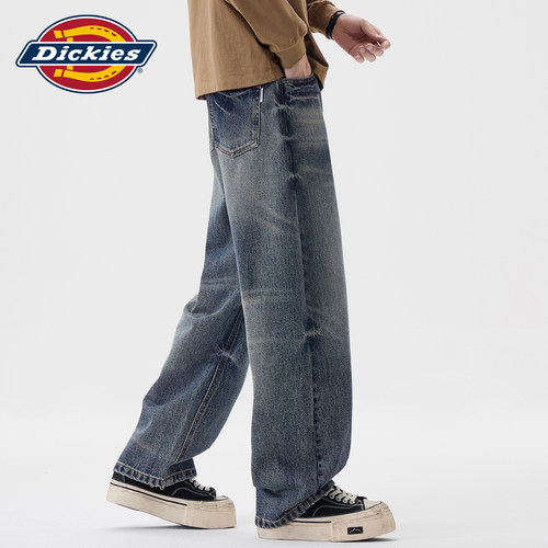 Dickies复古水洗蓝色直筒牛仔裤
